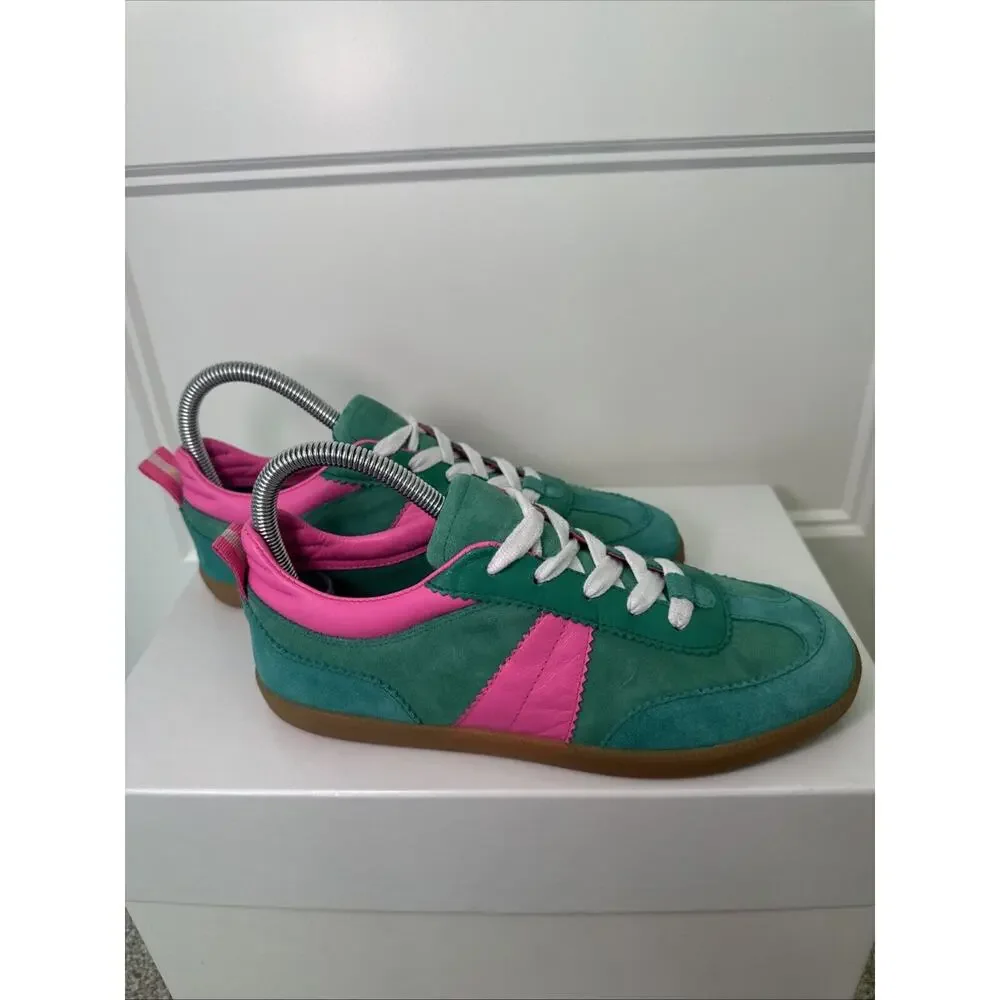 Boden Women's Erin Retro Tennis Sneakers Green Pink Color Block Size 38 US 7